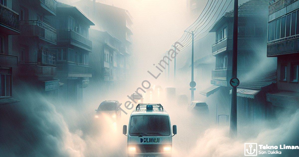 "Denizli'de Sağanak Sonrası Yoğun Sis: Görüş Mesafesi 10 Metre" başlıklı haber için fotorealistik, p